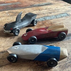 Wooden Race Car Set - Black, Red, and Blue, Custom Pinewood Derby Cars